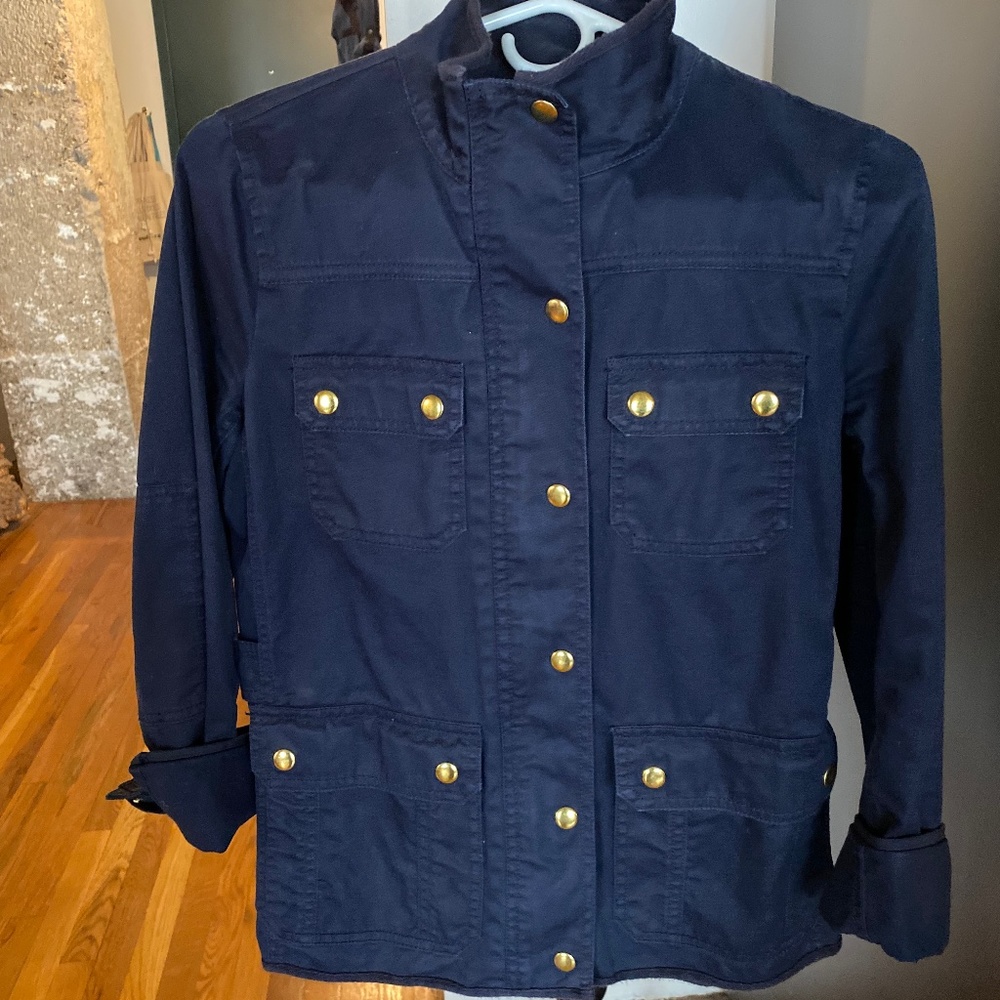 J. Crew Navy Blue Relaxed Boyfriend Field Jacket with gold tone hardware XS
